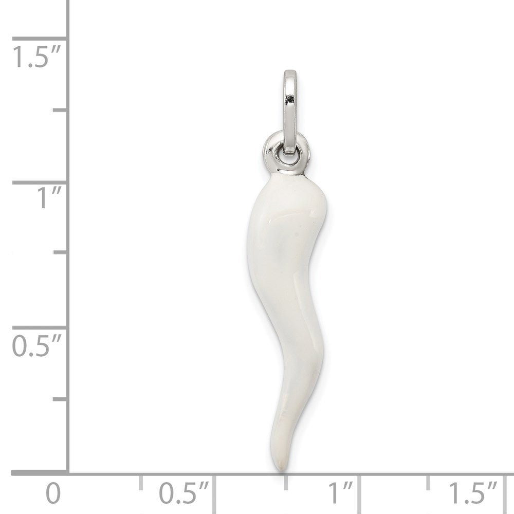 Sterling Silver White Enamel Italian Horn Pendant QC6094