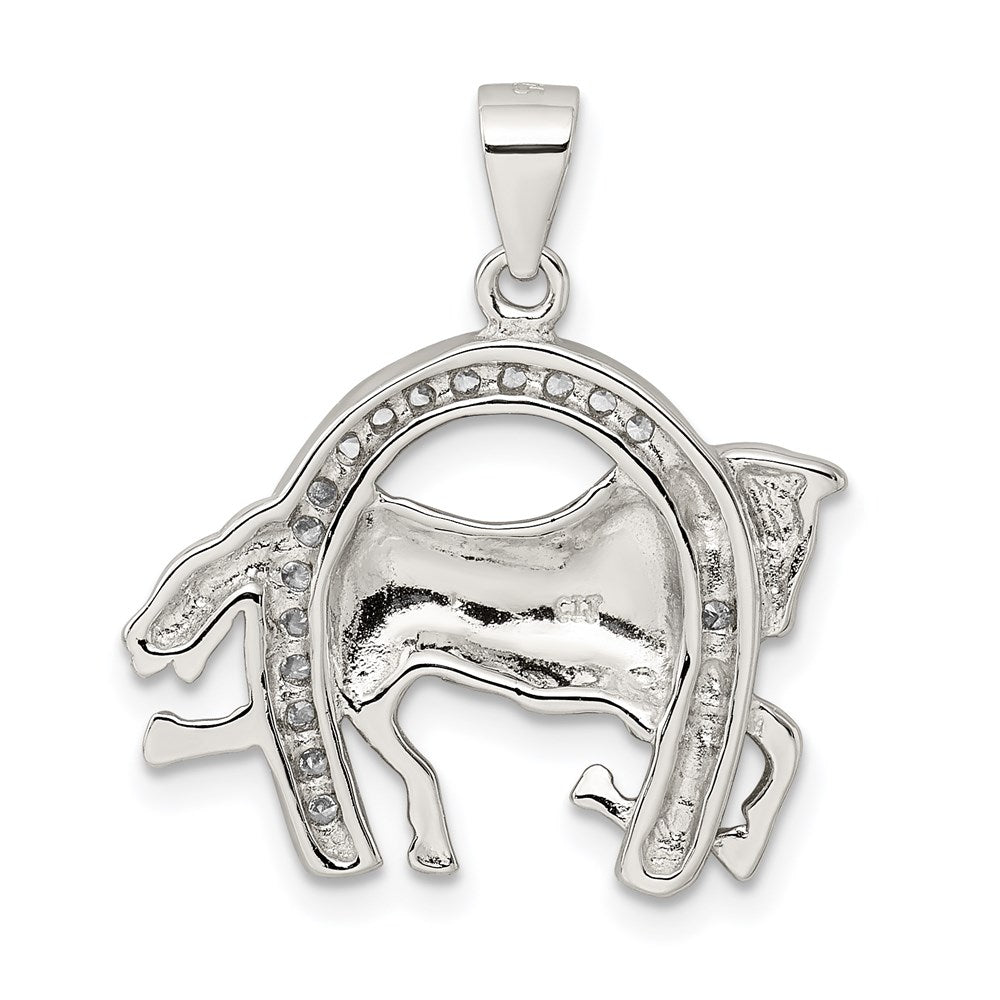 Sterling Silver Rhodium-plated Horse & Horseshoe CZ Pendant QC6111