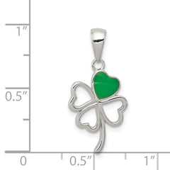Sterling Silver Rhodium-plated Green Enameled Four Leaf Clover Pendant QC6113