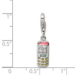 Sterling Silver Rhodium-plated Enameled and CZ Cell Phone Charm QC6164