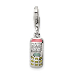 Sterling Silver Rhodium-plated Enameled and CZ Cell Phone Charm QC6164