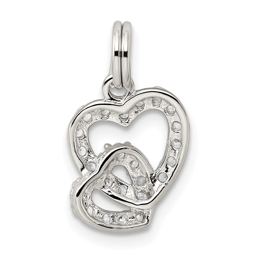 Sterling Silver Rhodium-plated CZ Interlocking Hearts Charm QC6191