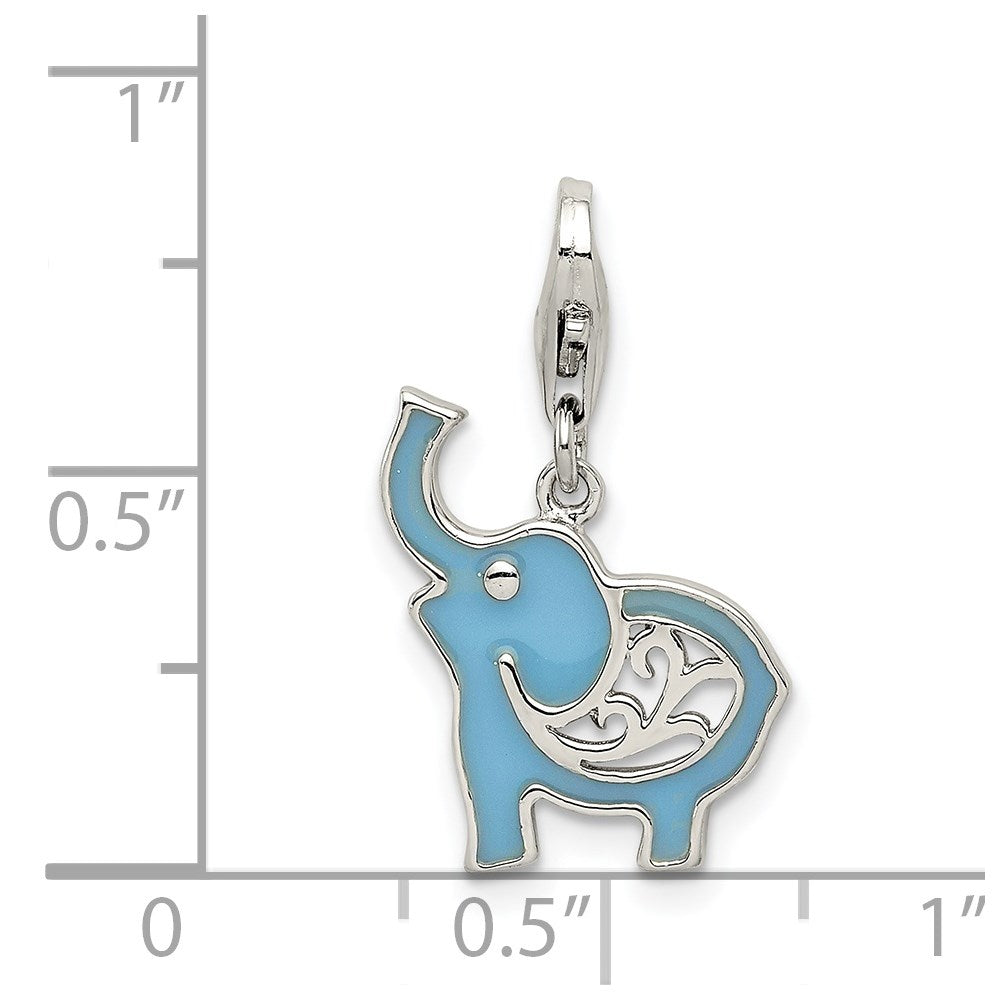 Sterling Silver Rhodium-plated Blue Enameled Elephant Charm QC6225