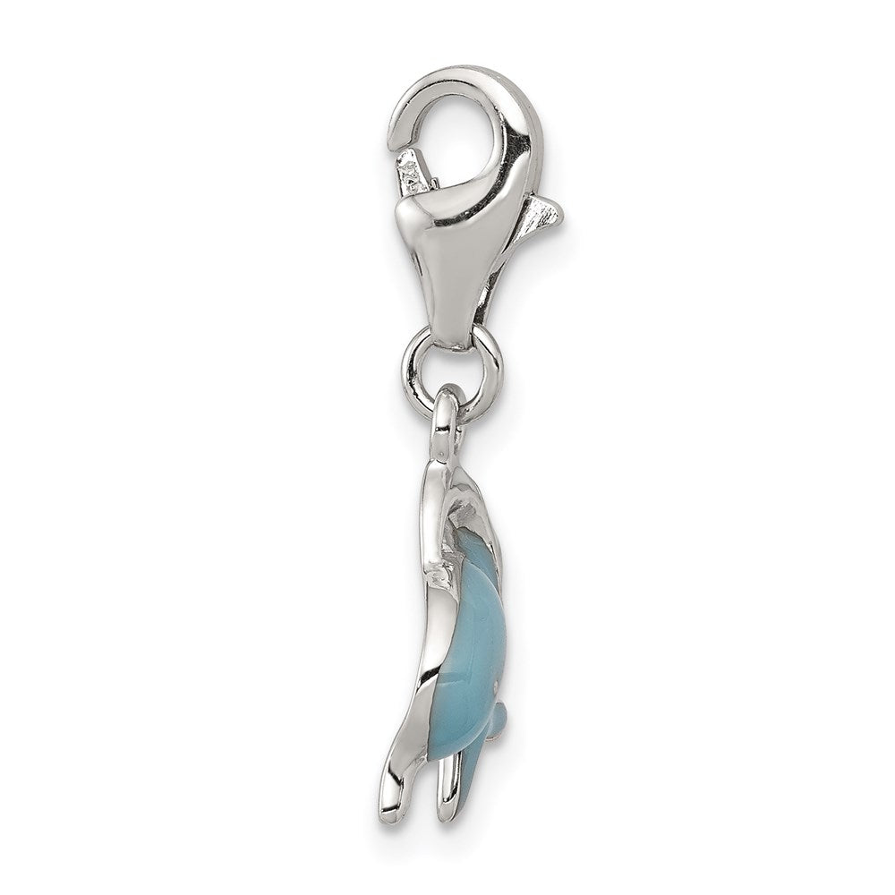 Sterling Silver Rhodium-plated Enameled Dolphin with Lobster Clasp Charm QC6226