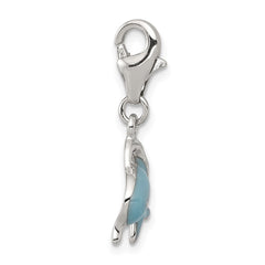 Sterling Silver Rhodium-plated Enameled Dolphin with Lobster Clasp Charm QC6226