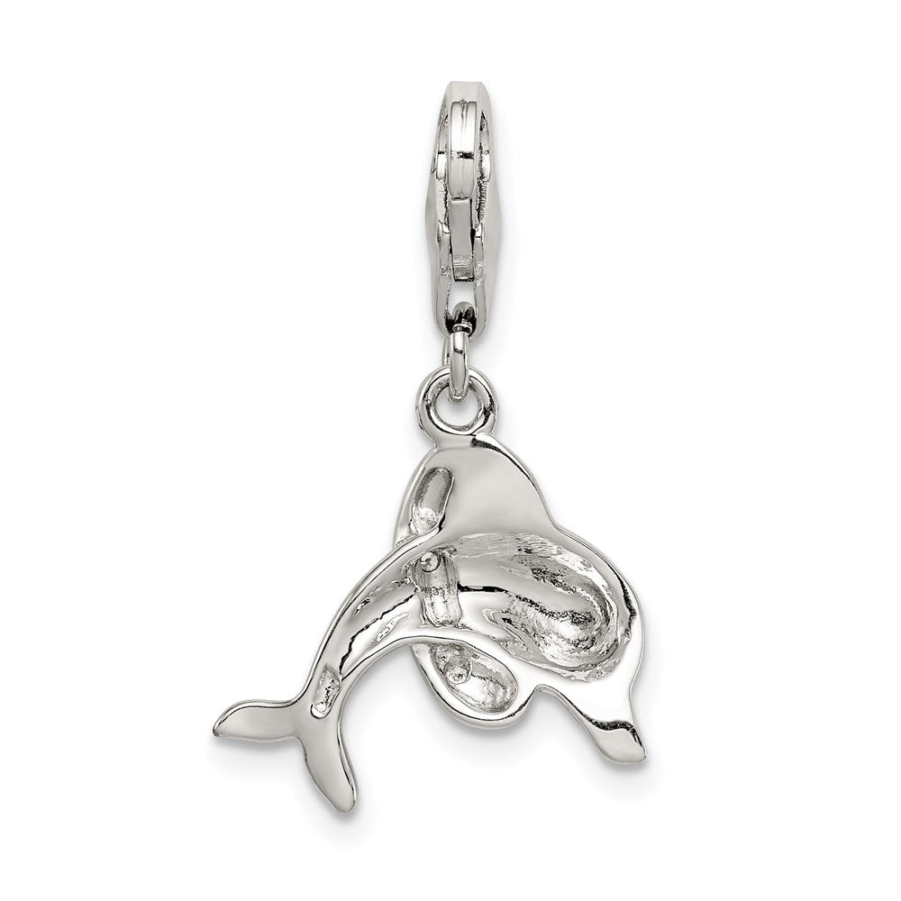 Sterling Silver Rhodium-plated Enameled Dolphin with Lobster Clasp Charm QC6226