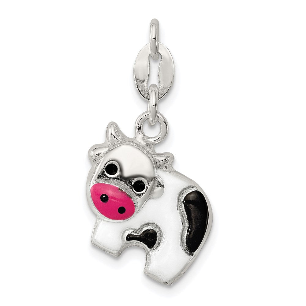 Sterling Silver Enameled Cow Charm QC6234
