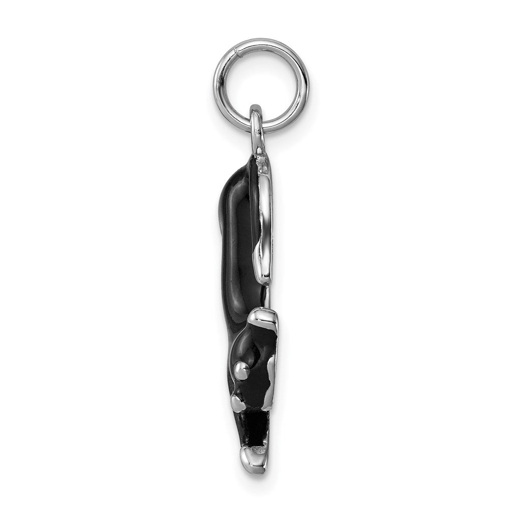 Sterling Silver Rhodium-platedBlack Enamel Cat Charm QC6243