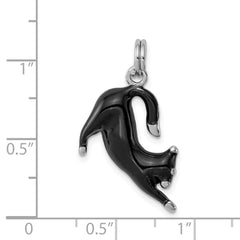 Sterling Silver Rhodium-platedBlack Enamel Cat Charm QC6243