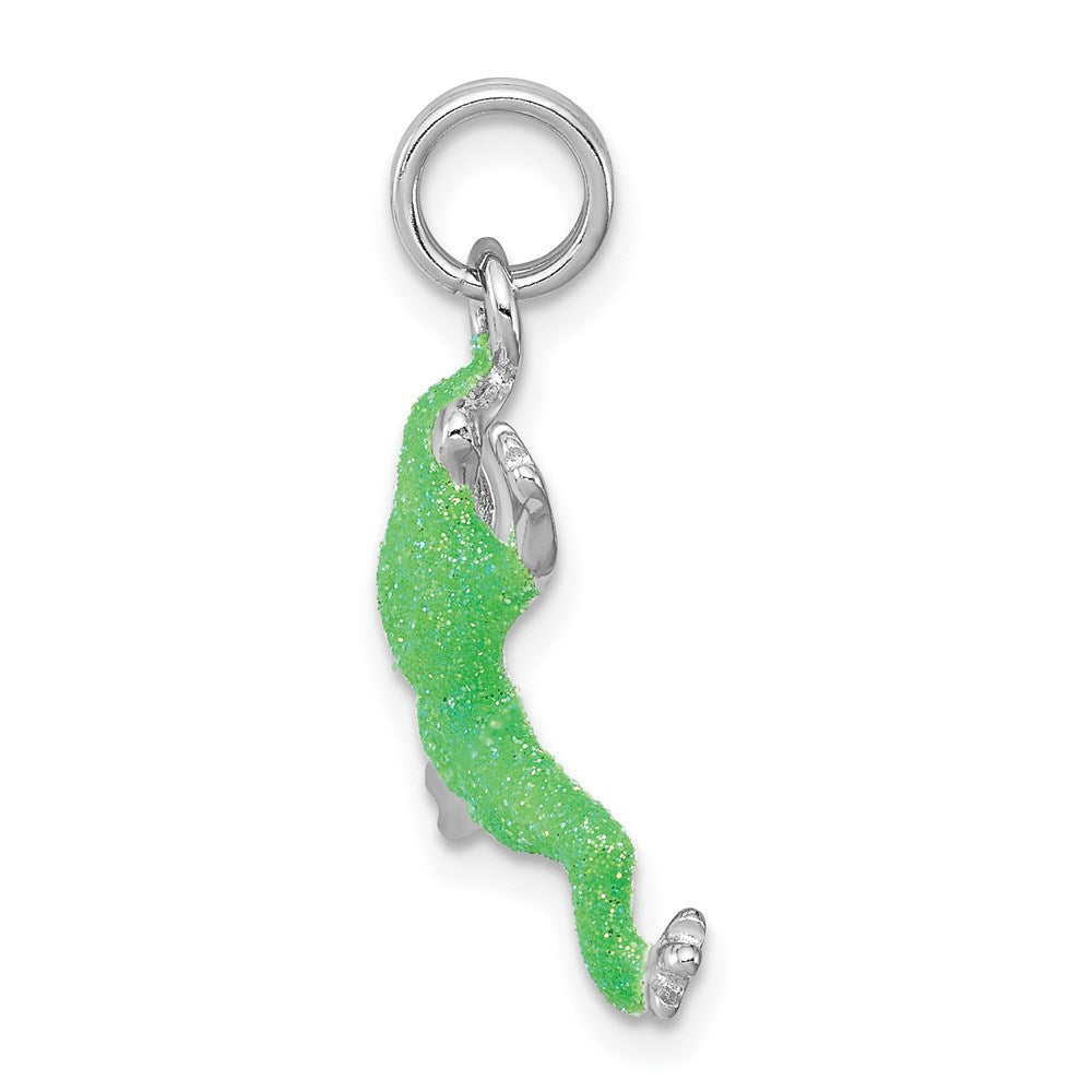 Sterling Silver Rhodium-platedGreen Enamel Frog Charm QC6255