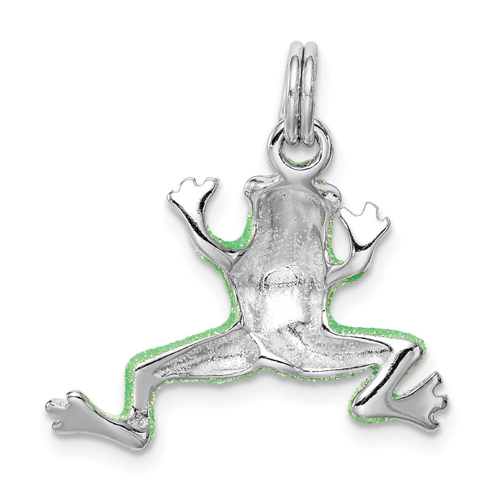 Sterling Silver Rhodium-platedGreen Enamel Frog Charm QC6255