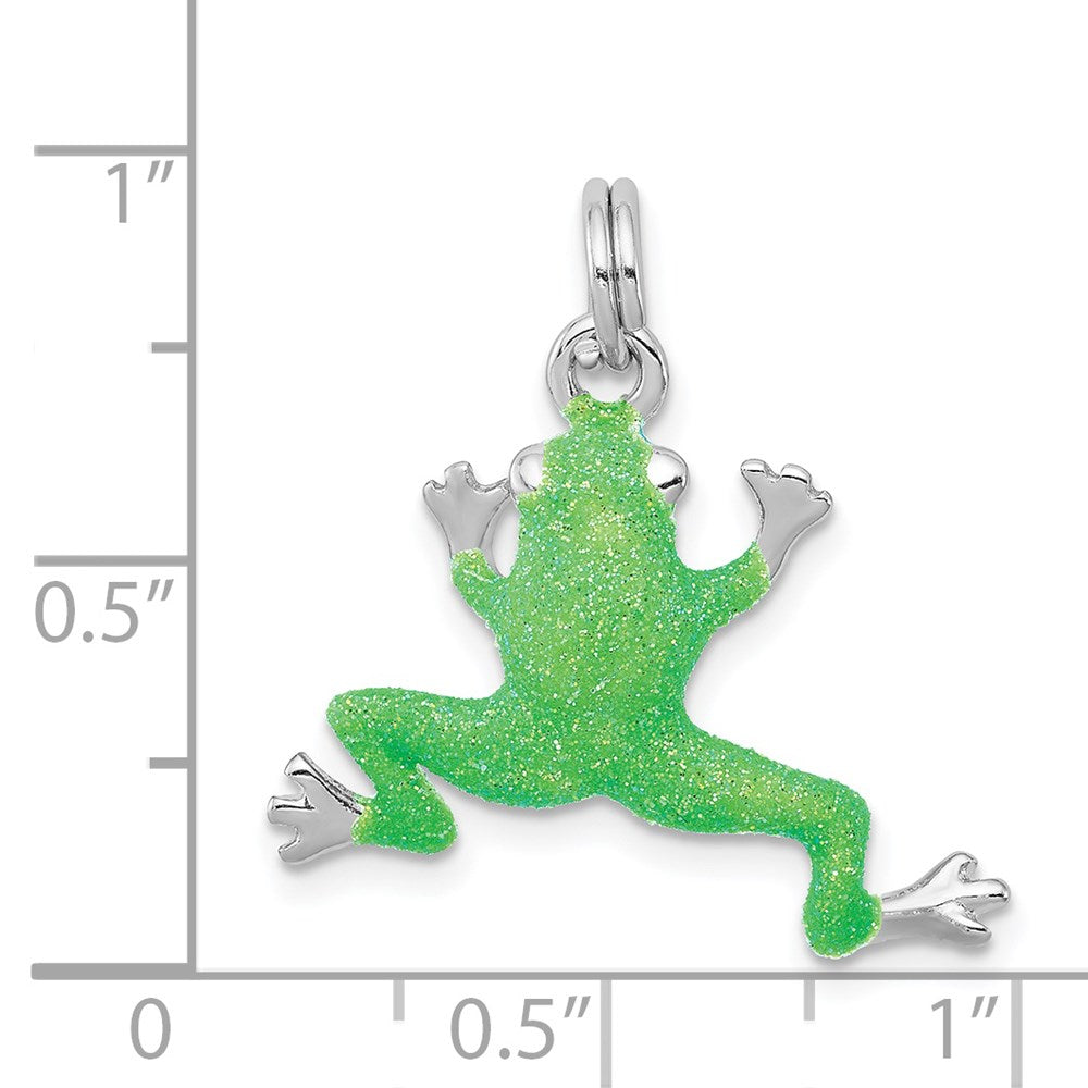 Sterling Silver Rhodium-platedGreen Enamel Frog Charm QC6255