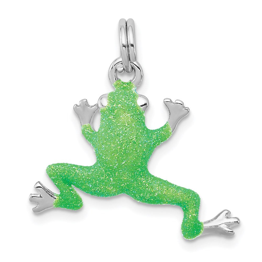 Sterling Silver Rhodium-platedGreen Enamel Frog Charm QC6255