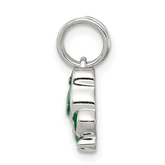 Sterling Silver Rhodium-plated Green Enameled Frog Charm QC6256