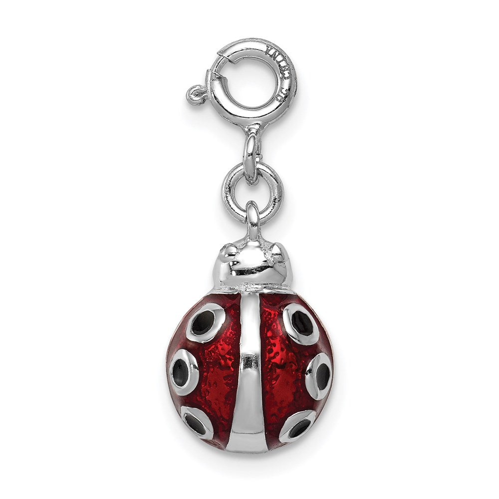 Sterling Silver Rhodium-plated Red and Black Enameled Lady bug Charm QC6268
