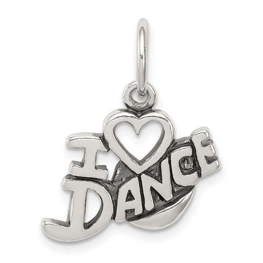 Sterling Silver Antiqued I Love Dance Charm QC6463
