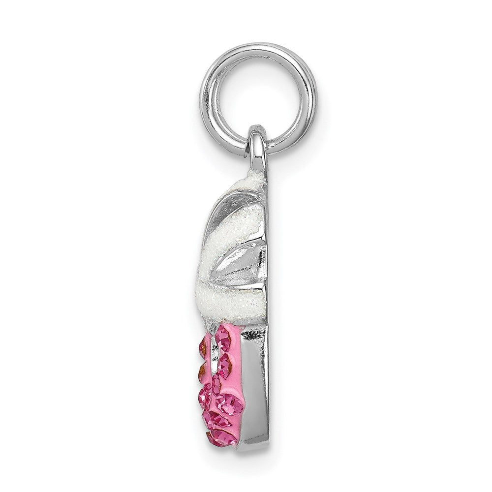 Sterling Silver Rhodium-plated Pink CZ Enamel Ballet Slipper Charm QC6474