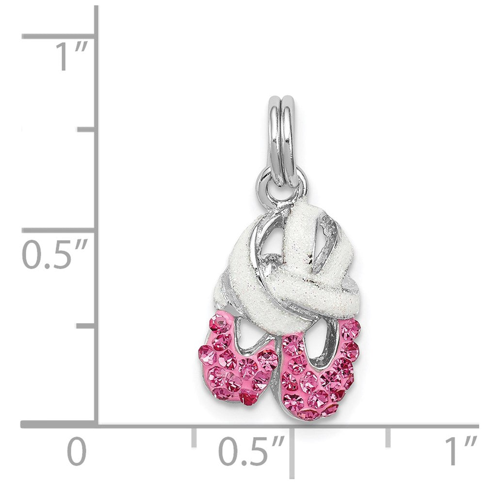 Sterling Silver Rhodium-plated Pink CZ Enamel Ballet Slipper Charm QC6474