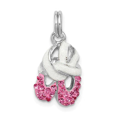 Sterling Silver Rhodium-plated Pink CZ Enamel Ballet Slipper Charm QC6474
