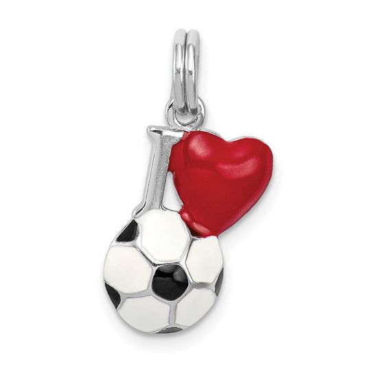 Sterling Silver Rhodium-platedEnamel I Heart Soccer Ball Charm QC6478