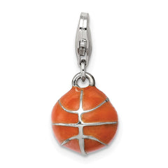 Sterling Silver Rhodium-plated 3D Enameled Basketball Charm QC6481