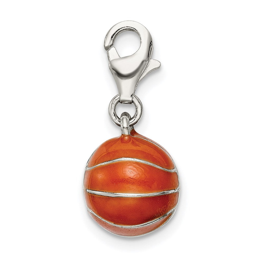 Sterling Silver Rhodium-plated 3D Enameled Basketball Charm QC6481
