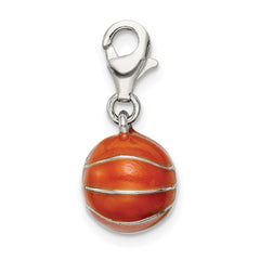 Sterling Silver Rhodium-plated 3D Enameled Basketball Charm QC6481