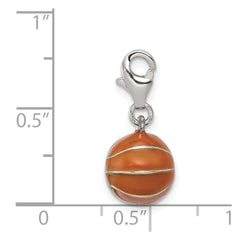 Sterling Silver Rhodium-plated 3D Enameled Basketball Charm QC6481