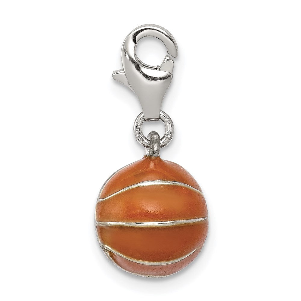 Sterling Silver Rhodium-plated 3D Enameled Basketball Charm QC6481
