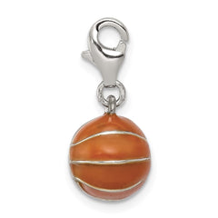 Sterling Silver Rhodium-plated 3D Enameled Basketball Charm QC6481