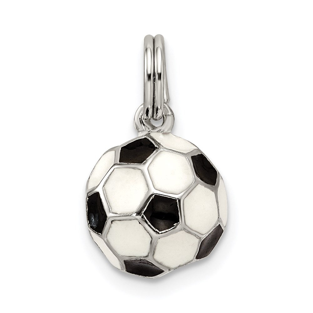 Sterling Silver Rhodium-plated and Enameled Soccer Ball Charm QC6487