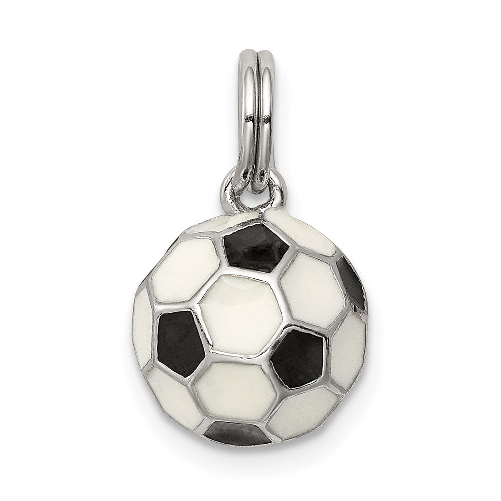 Sterling Silver Rhodium-plated and Enameled Soccer Ball Charm QC6487