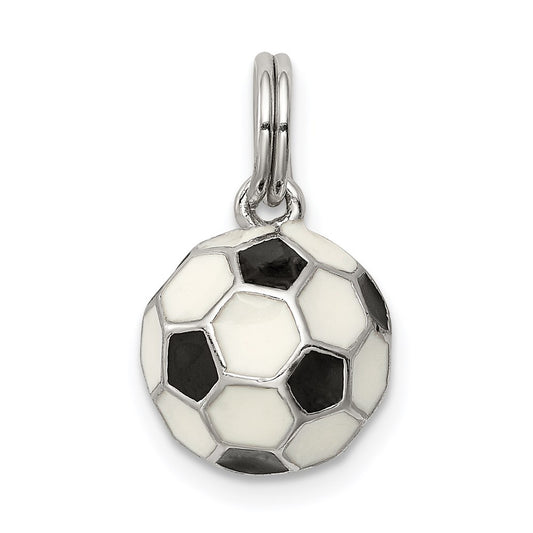 Sterling Silver Rhodium-plated and Enameled Soccer Ball Charm QC6487