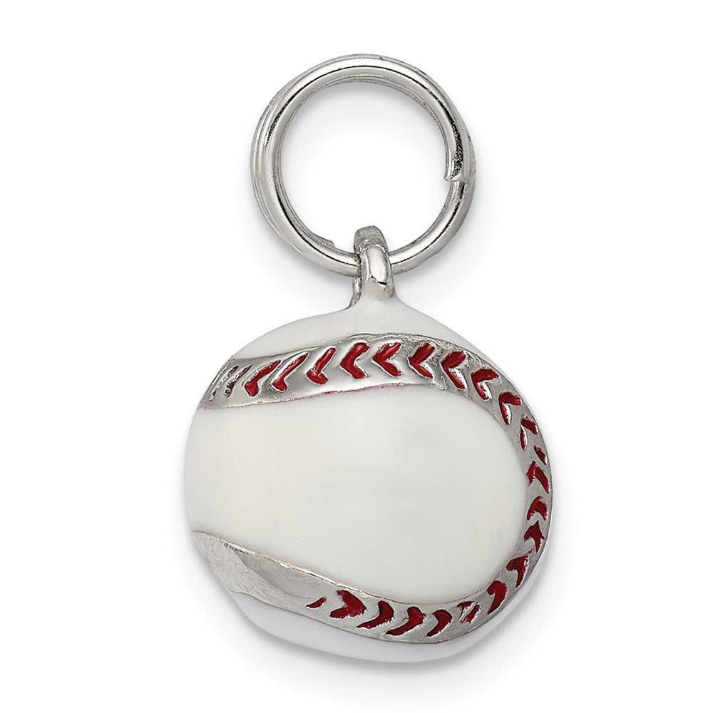 Sterling Silver Rhodium-plated 3D Enamel Baseball Charm QC6488