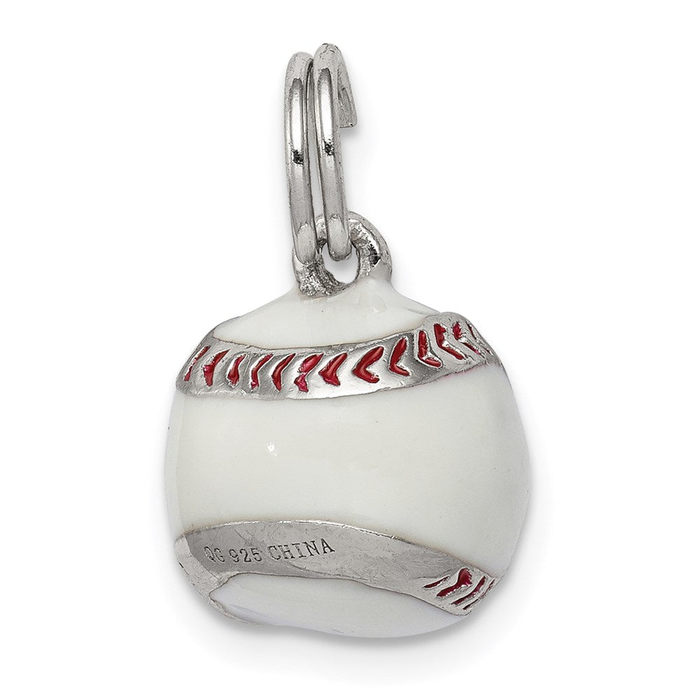 Sterling Silver Rhodium-plated 3D Enamel Baseball Charm QC6488