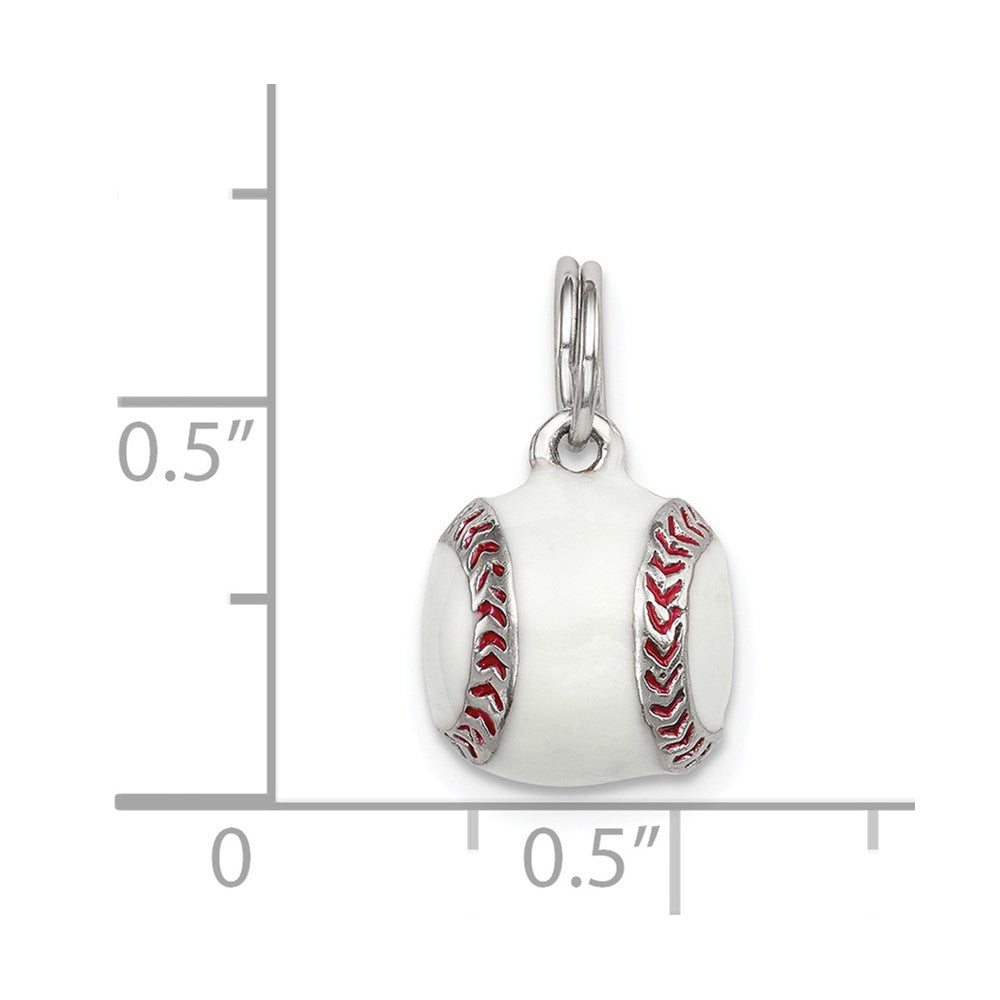 Sterling Silver Rhodium-plated 3D Enamel Baseball Charm QC6488