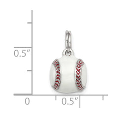 Sterling Silver Rhodium-plated 3D Enamel Baseball Charm QC6488
