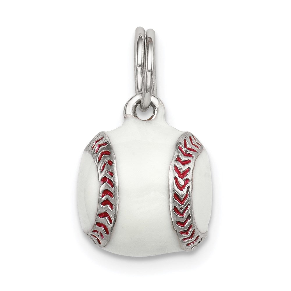 Sterling Silver Rhodium-plated 3D Enamel Baseball Charm QC6488