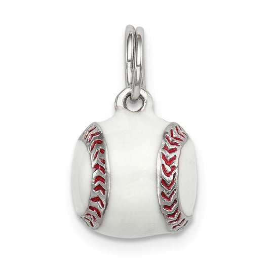 Sterling Silver Rhodium-plated 3D Enamel Baseball Charm QC6488