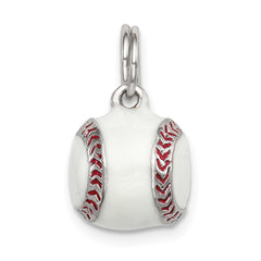 Sterling Silver Rhodium-plated 3D Enamel Baseball Charm QC6488
