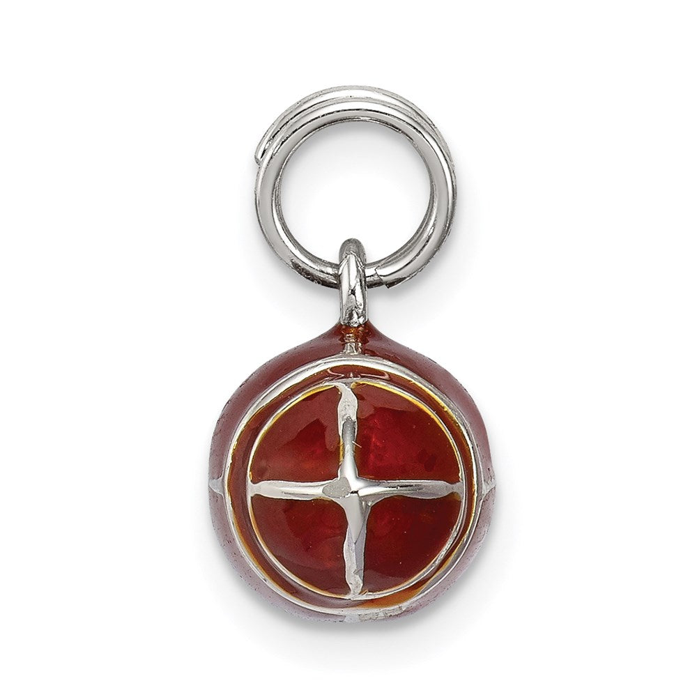 Sterling Silver Rhodium-plated and Brown Enameled 3D Football Charm QC6489