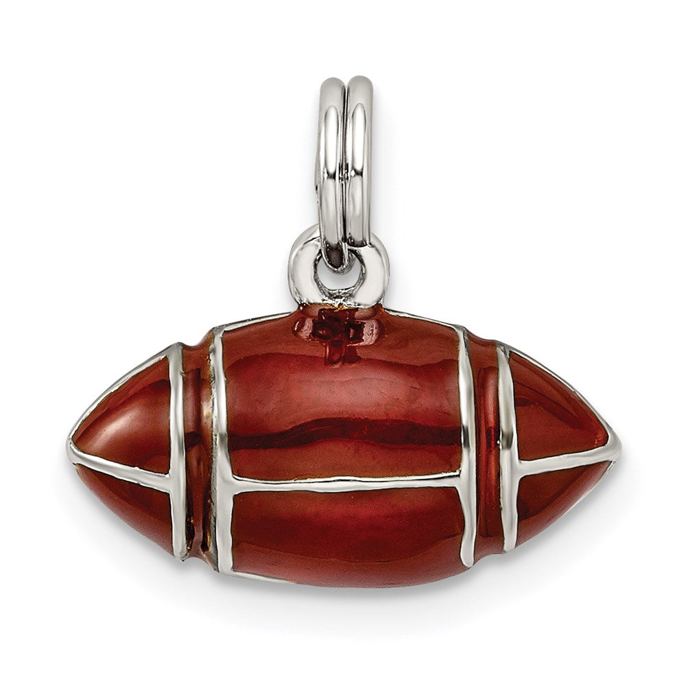Sterling Silver Rhodium-plated and Brown Enameled 3D Football Charm QC6489