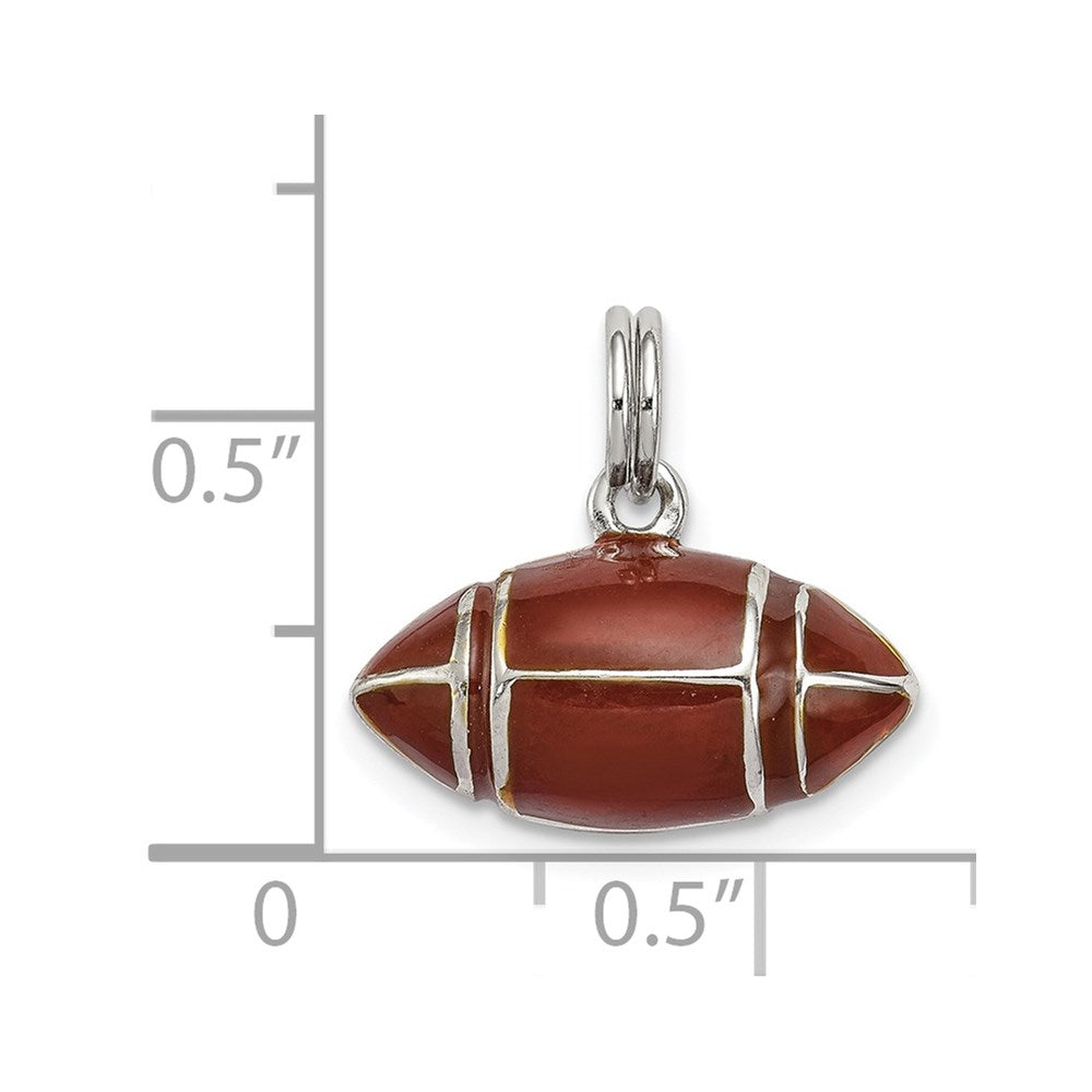 Sterling Silver Rhodium-plated and Brown Enameled 3D Football Charm QC6489
