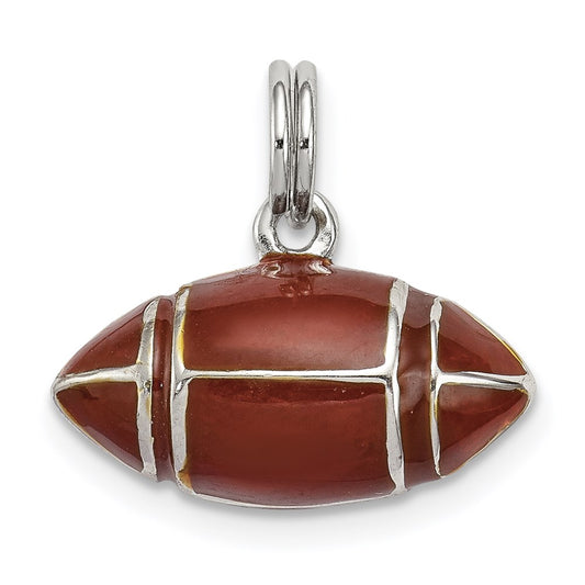 Sterling Silver Rhodium-plated and Brown Enameled 3D Football Charm QC6489