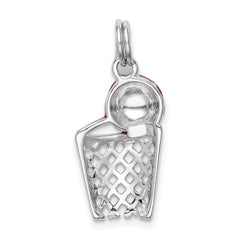 Sterling Silver Rhodium-platedEnamel Basketball & Hoop Charm QC6493