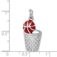 Sterling Silver Rhodium-platedEnamel Basketball & Hoop Charm QC6493