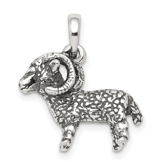 Sterling Silver Antiqued Aries Zodiac Pendant QC6498