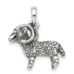Sterling Silver Antiqued Aries Zodiac Pendant QC6498