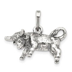 Sterling Silver Antiqued Taurus Zodiac Pendant QC6499