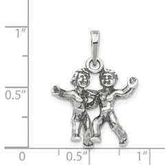 Sterling Silver Antiqued Gemini Zodiac Pendant QC6500